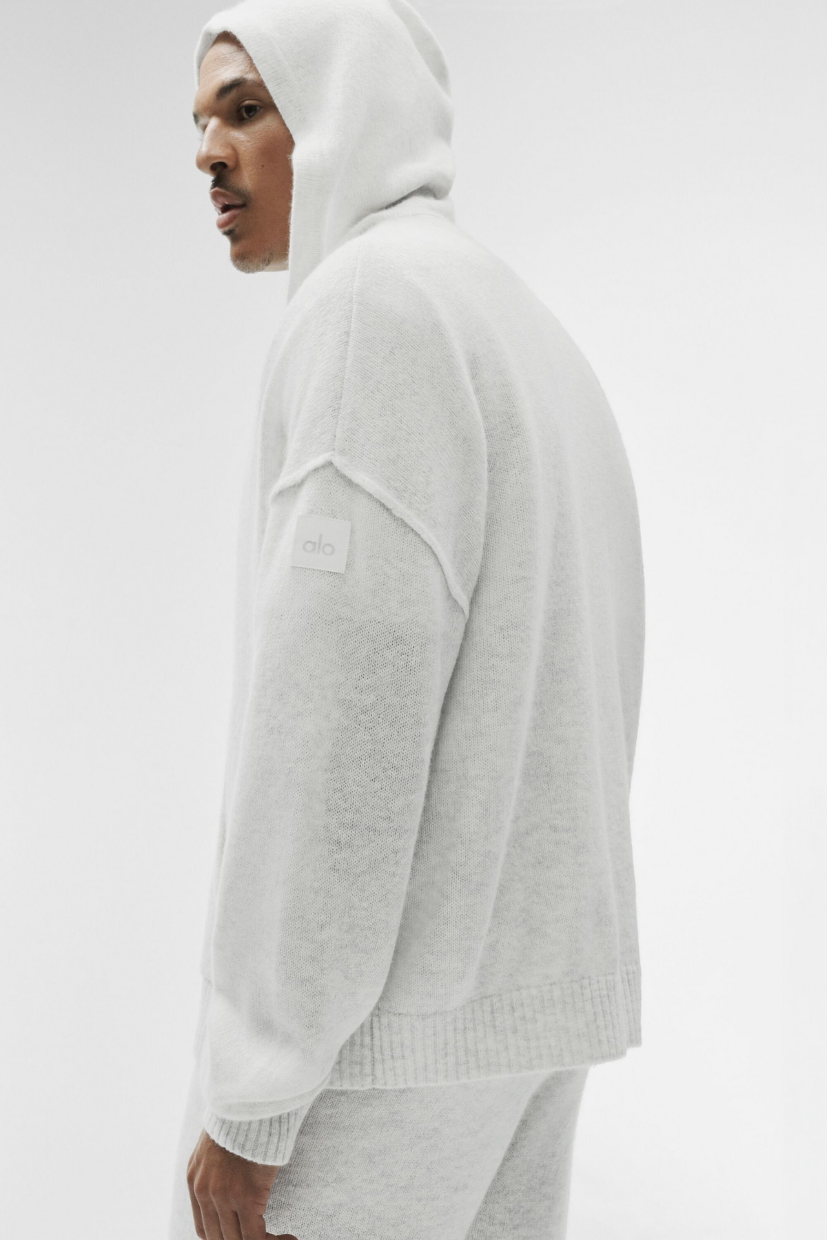 Wool Cashmere New Class Full Zip Hoodie - White Heather--1