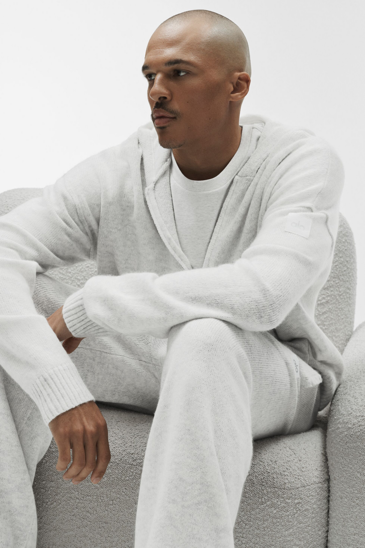 Wool Cashmere New Class Full Zip Hoodie - White Heather--3