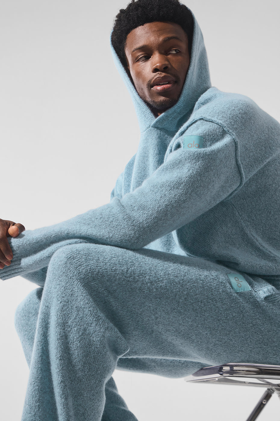 Wool Cashmere New Class Hoodie - Celestial Blue Granite Heather--3