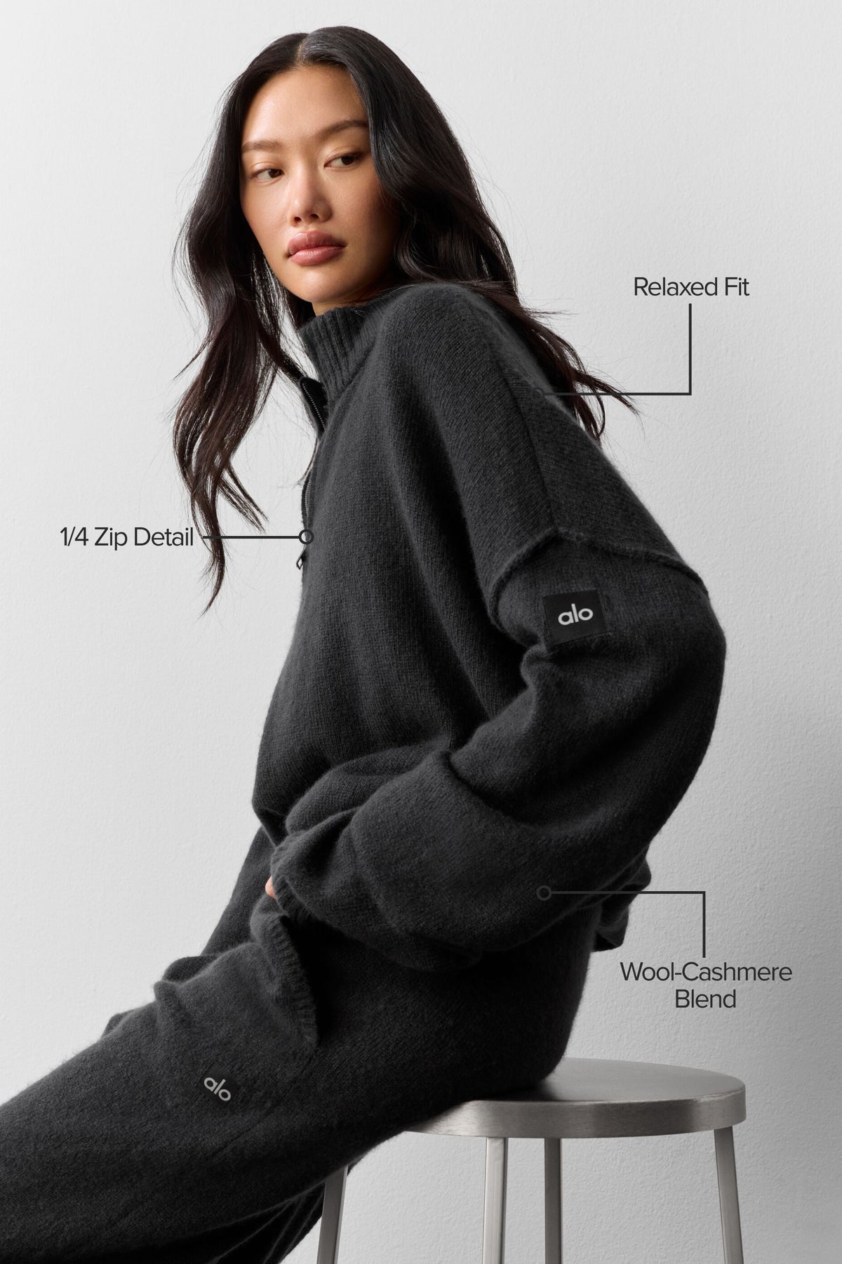 Wool Cashmere New Class 1/4 Zip Pullover - Black--1