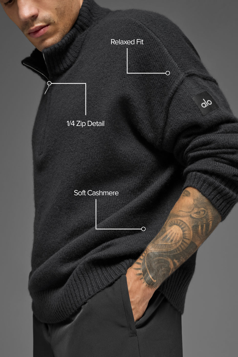 Wool Cashmere New Class 1/4 Zip Pullover - Black--1