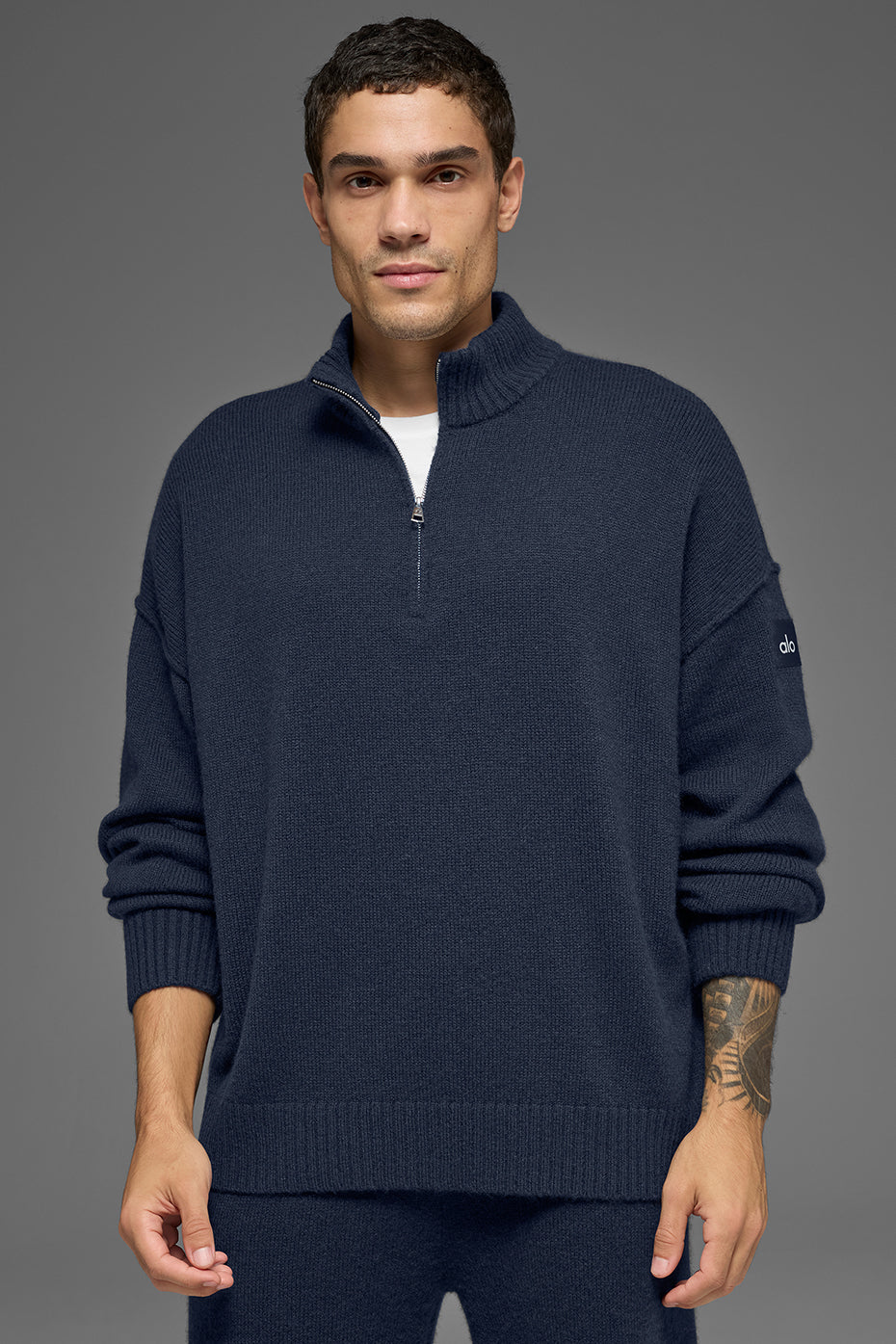 Wool Cashmere New Class 1/4 Zip Pullover - Navy--0