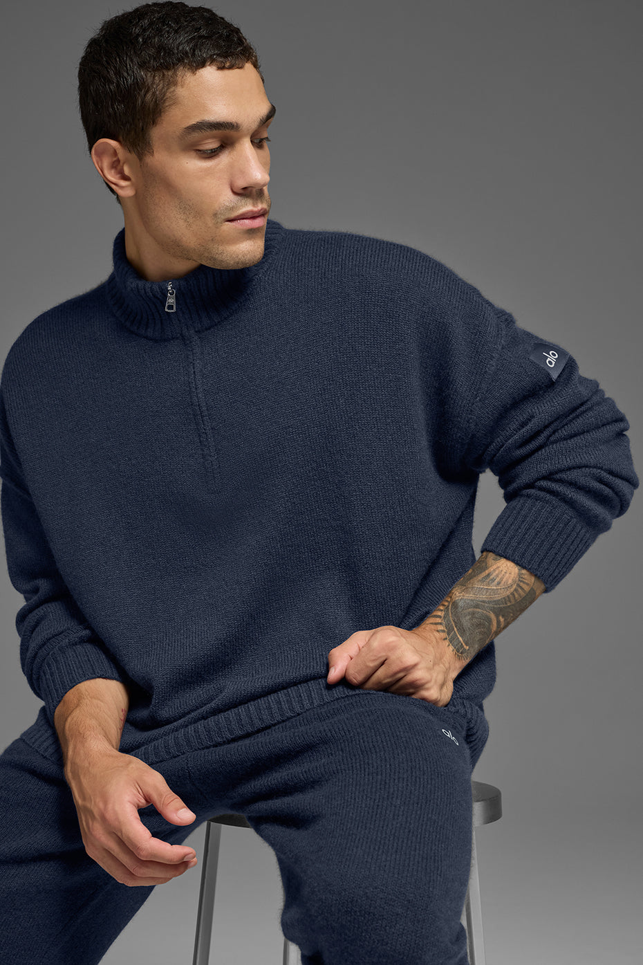 Wool Cashmere New Class 1/4 Zip Pullover - Navy--3