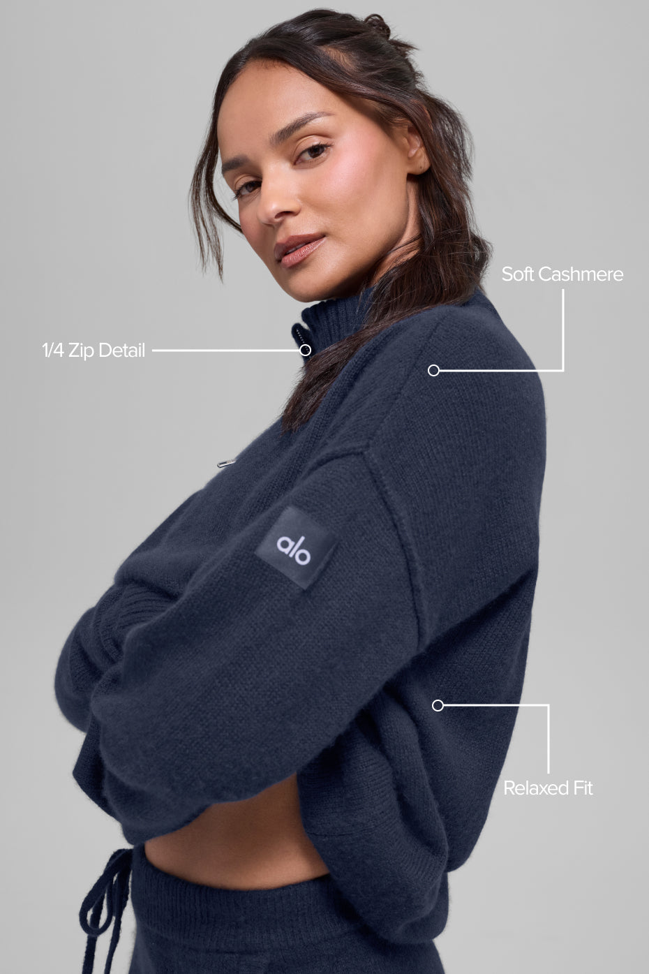 Wool Cashmere New Class 1/4 Zip Pullover - Navy--1