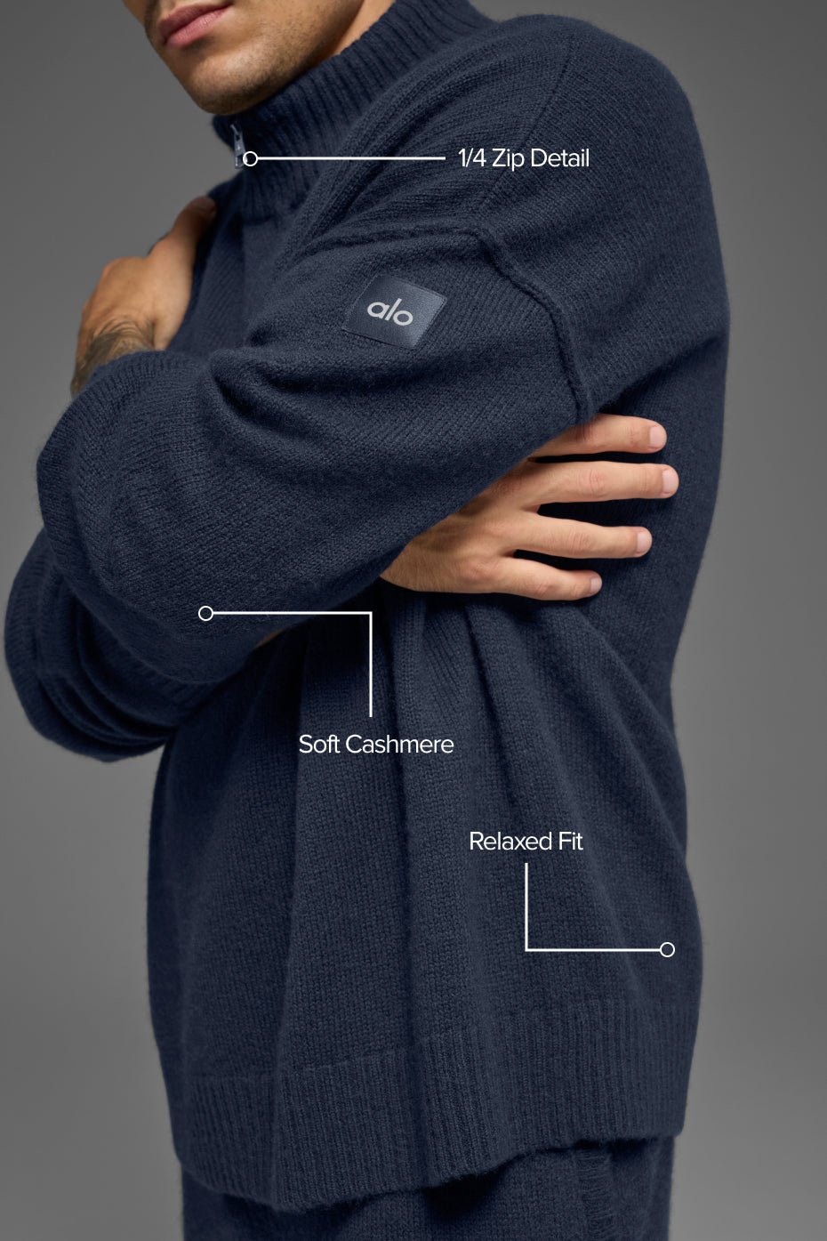 Wool Cashmere New Class 1/4 Zip Pullover - Navy--1