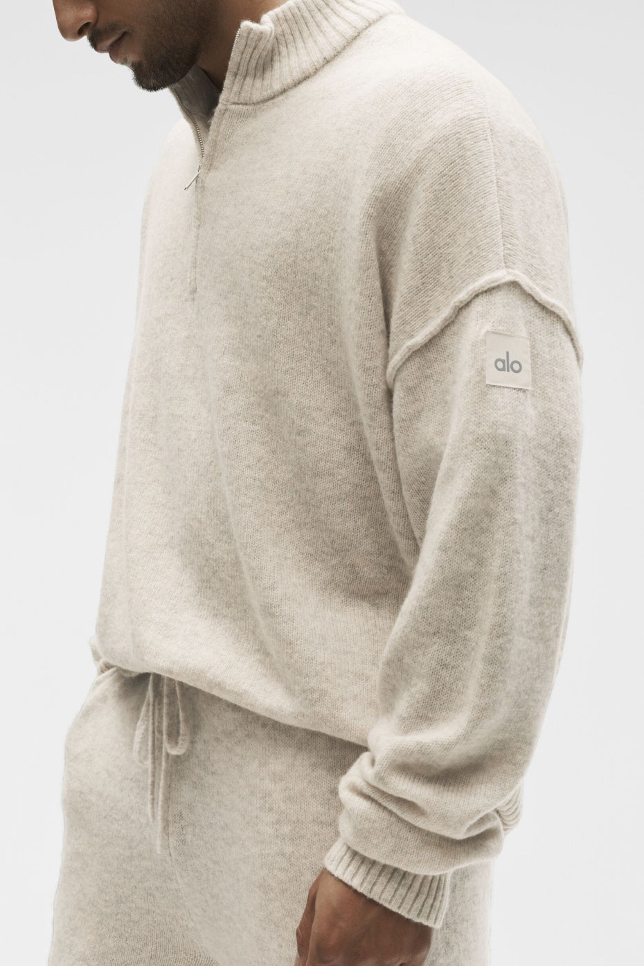 Wool Cashmere New Class 1/4 Zip Pullover - Oatmeal Heather--2