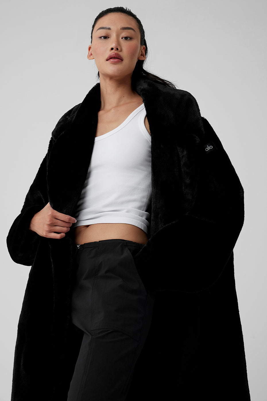 Oversized Faux Fur Trench - Black--3