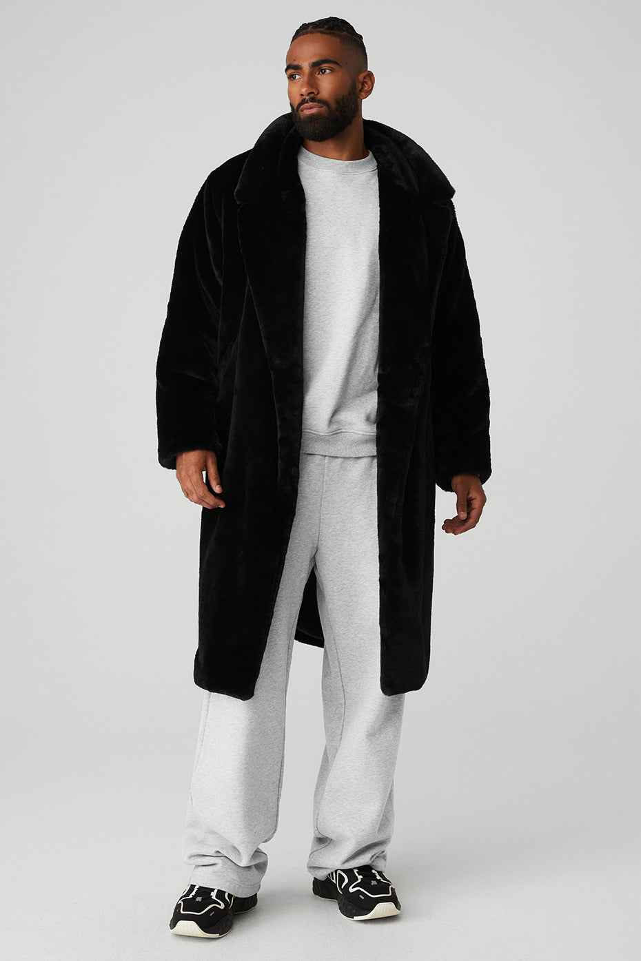Oversized Faux Fur Trench - Black--0