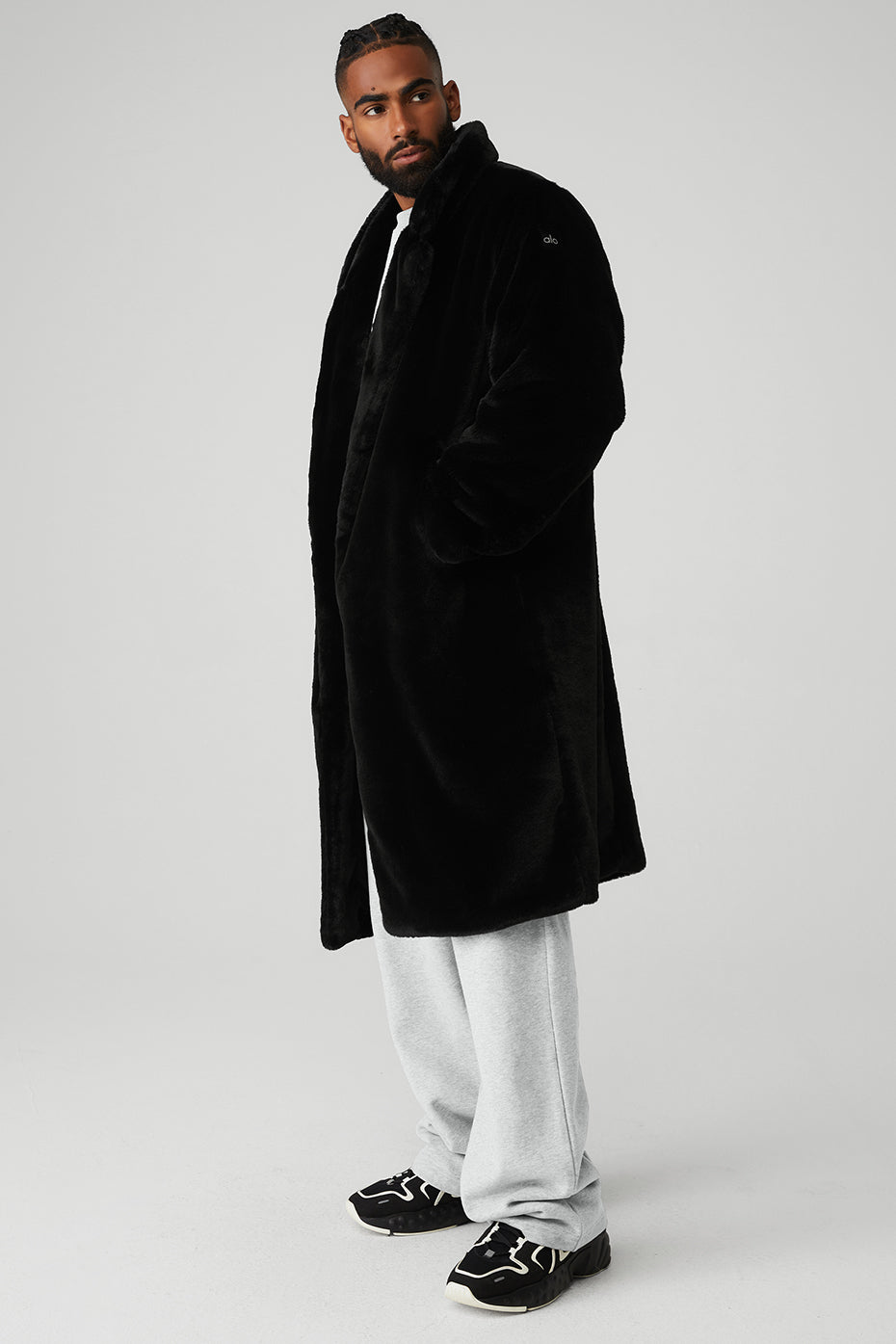 Oversized Faux Fur Trench - Black--2