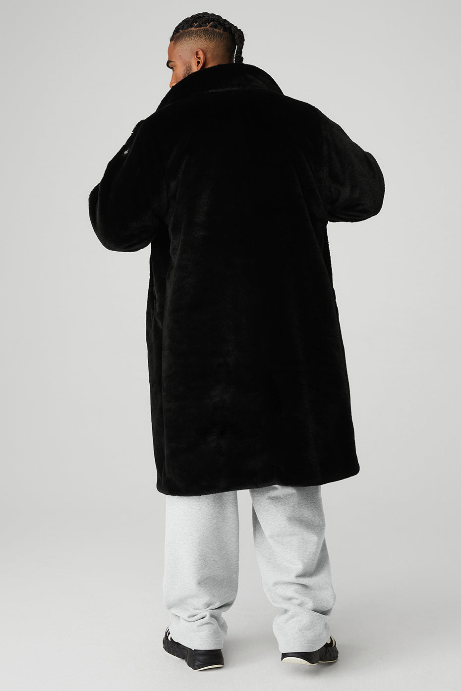 Oversized Faux Fur Trench - Black--1