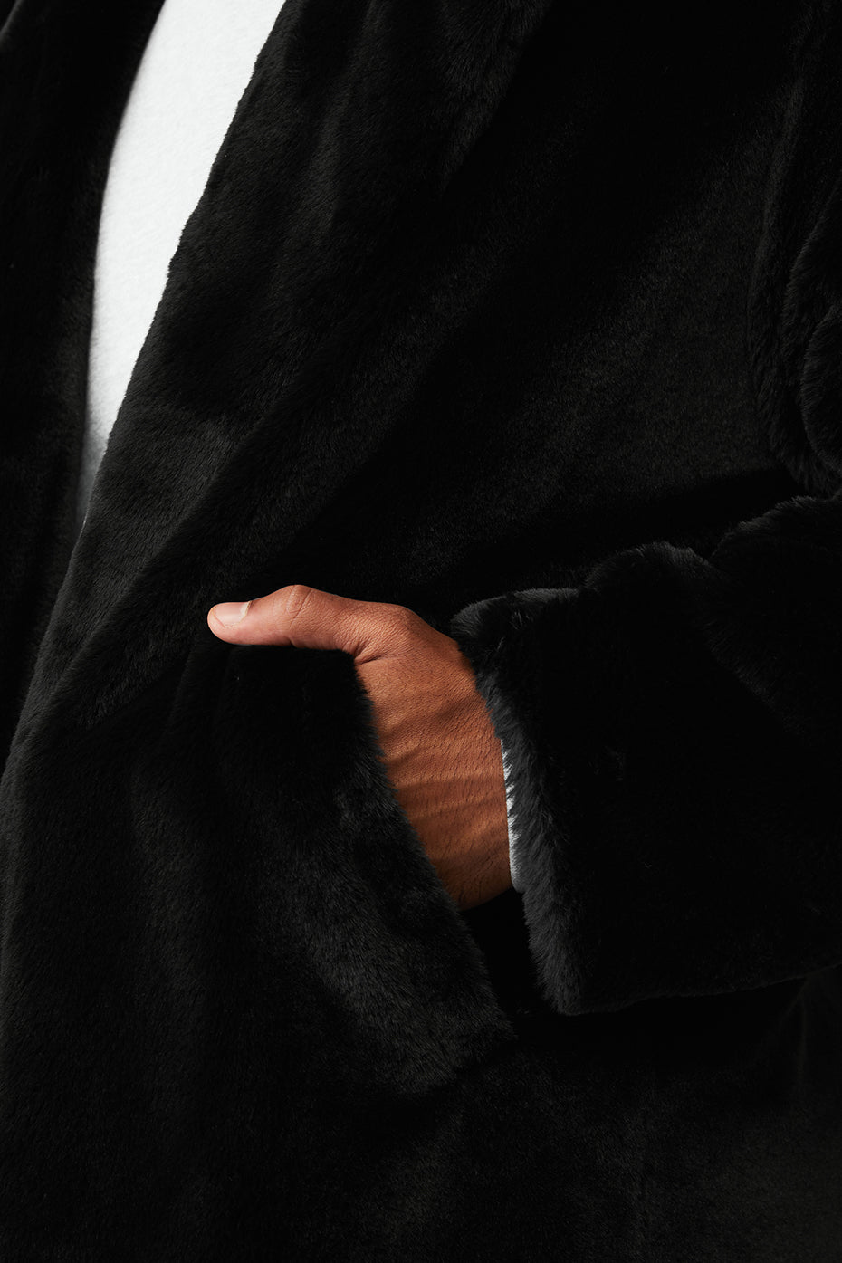 Oversized Faux Fur Trench - Black--3