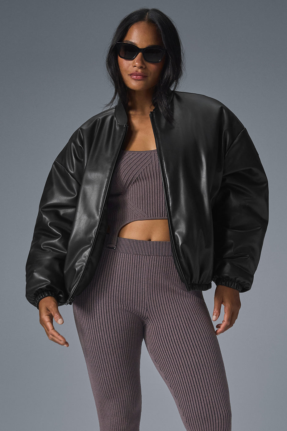 Faux Leather Premier Bomber - Black--0