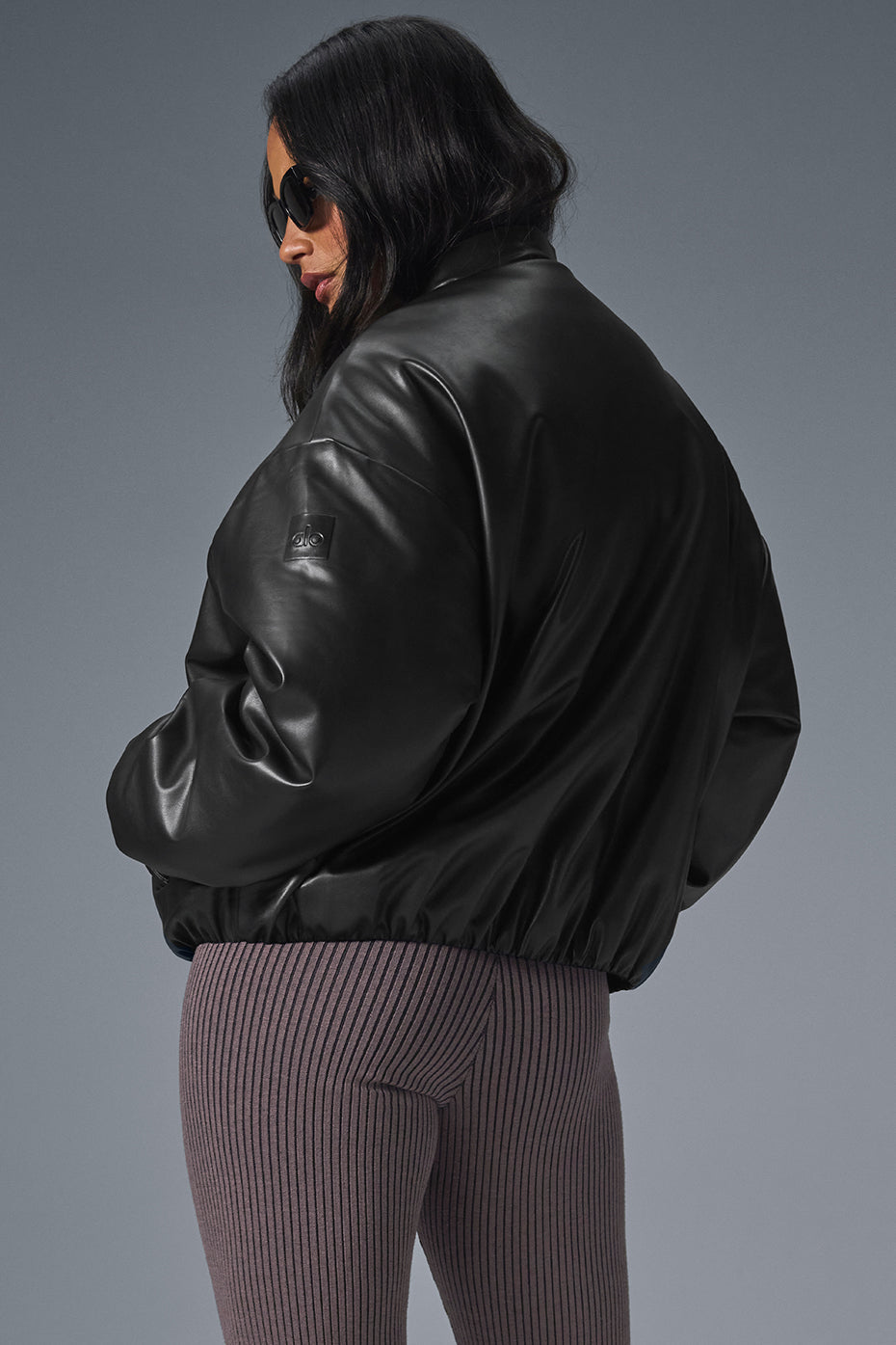 Faux Leather Premier Bomber - Black--2