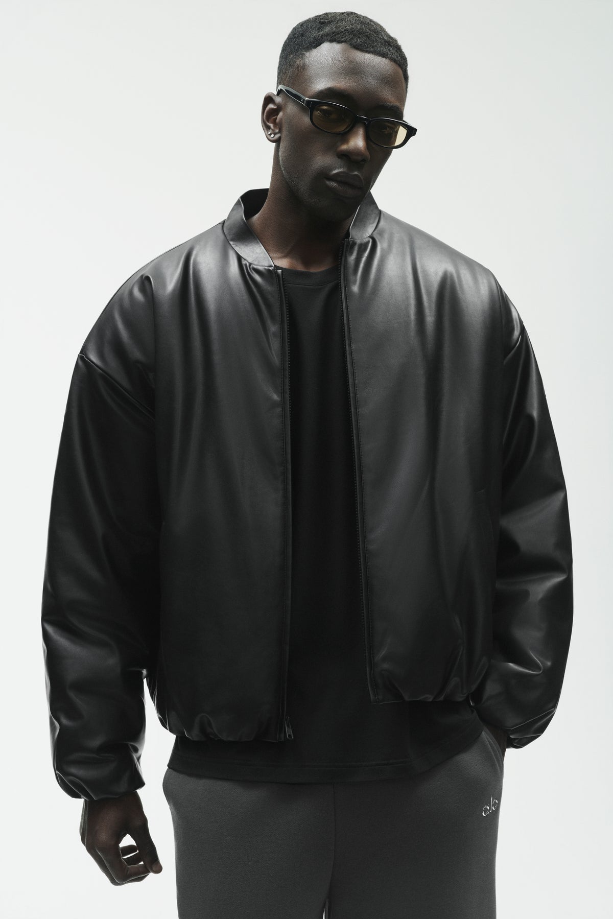 Faux Leather Premier Bomber - Black--0