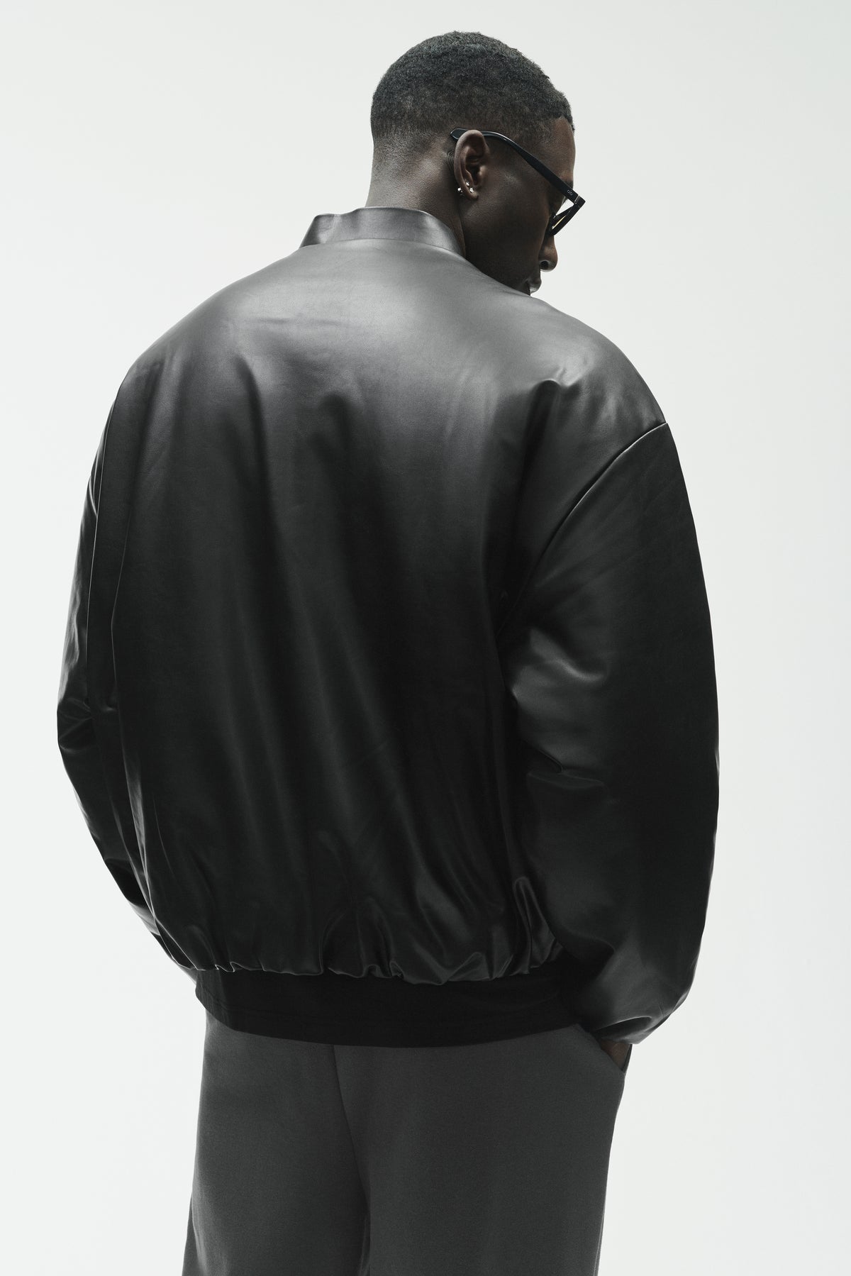 Faux Leather Premier Bomber - Black--1