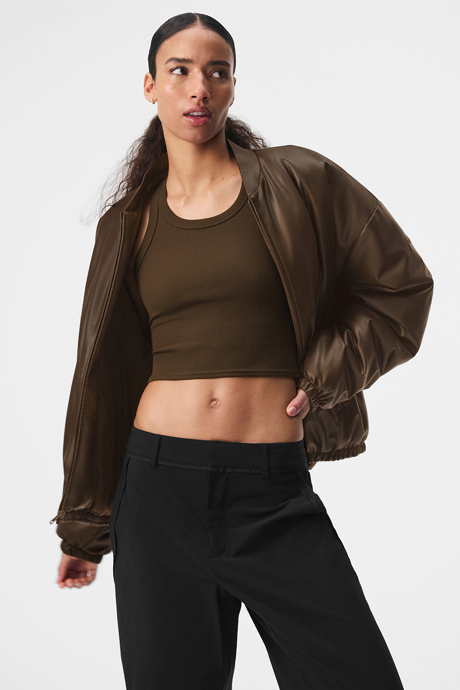 Faux Leather Premier Bomber - Espresso--0