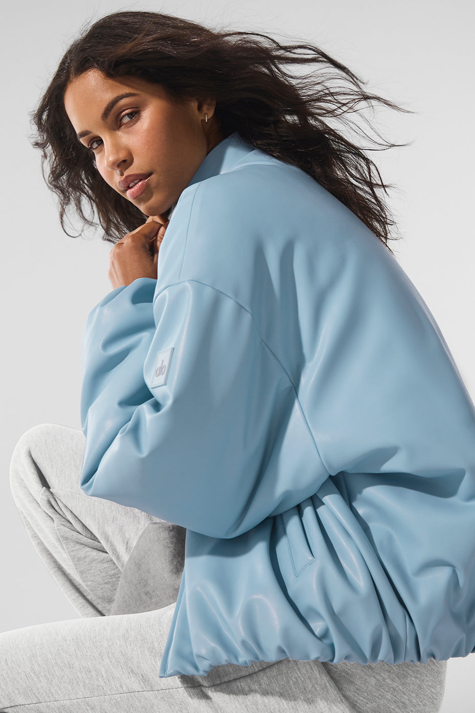 Faux Leather Premier Bomber - Celestial Blue--3