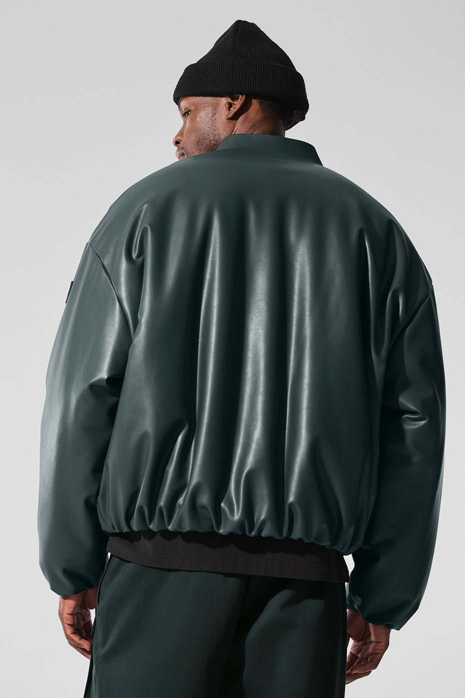 Faux Leather Premier Bomber - Charcoal Green--1