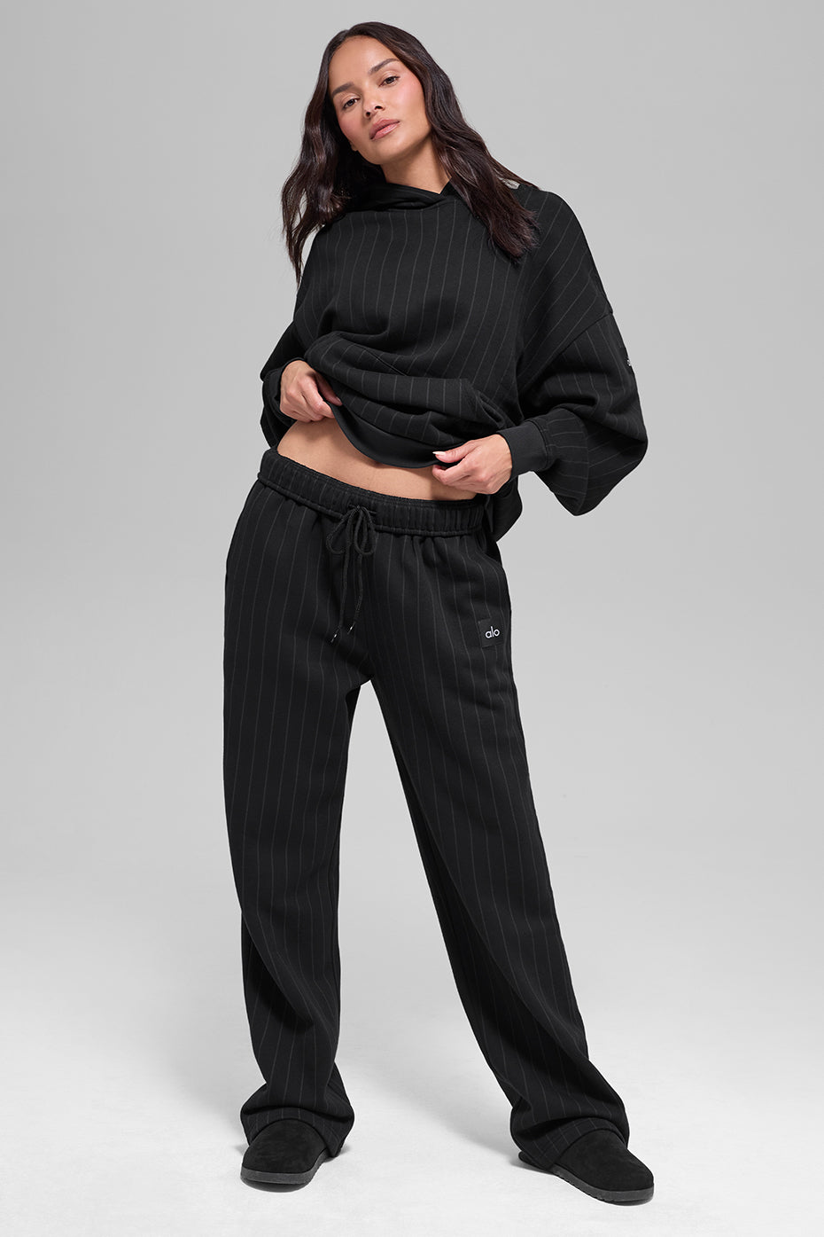 Pinstripe Straight Leg Sweatpant - Black Pinstripe--3