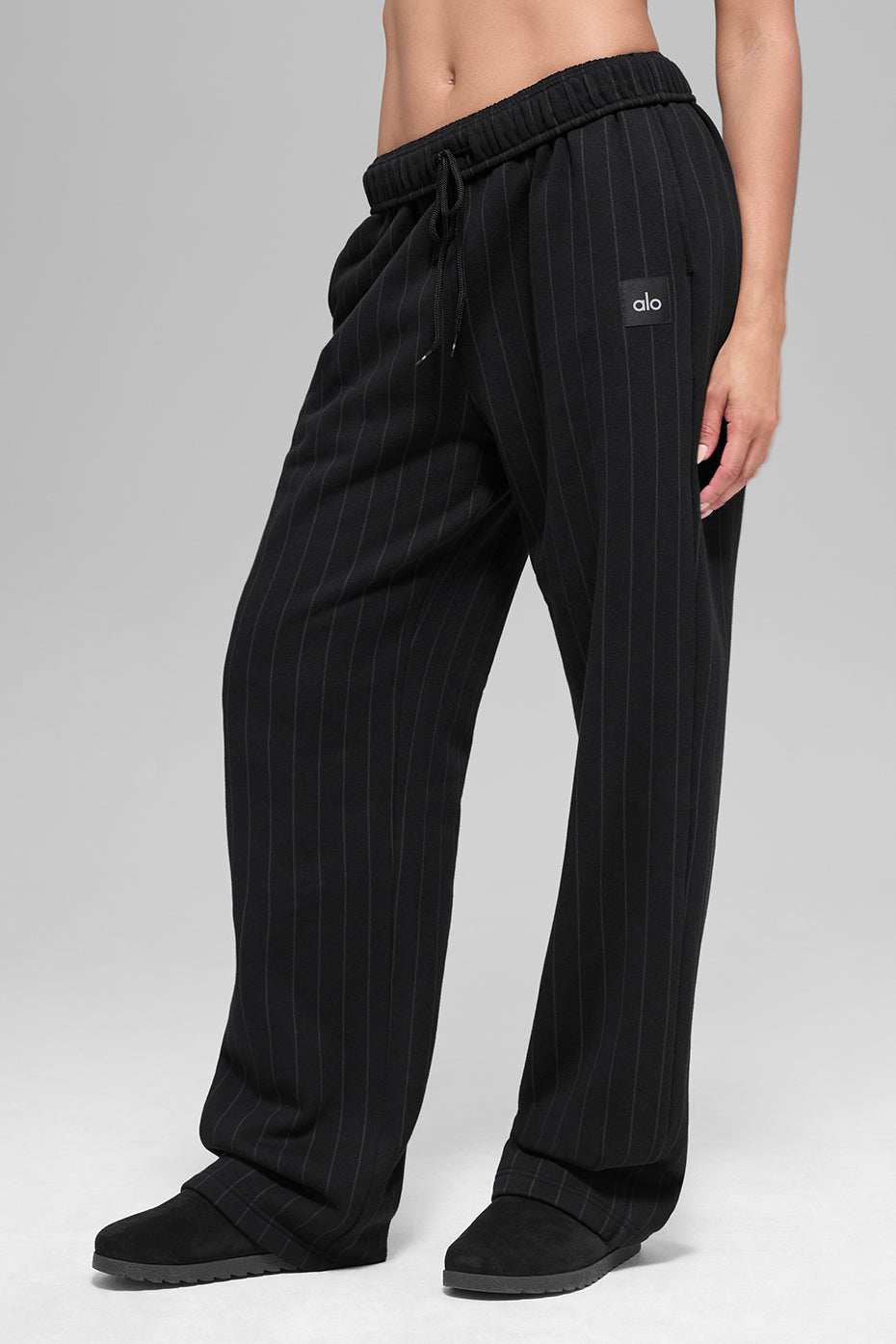 Pinstripe Straight Leg Sweatpant - Black Pinstripe--0
