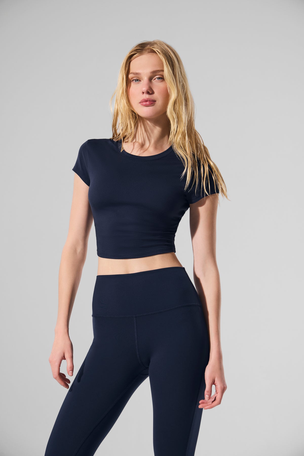 Alosoft Crop Finesse Short Sleeve - Navy--2