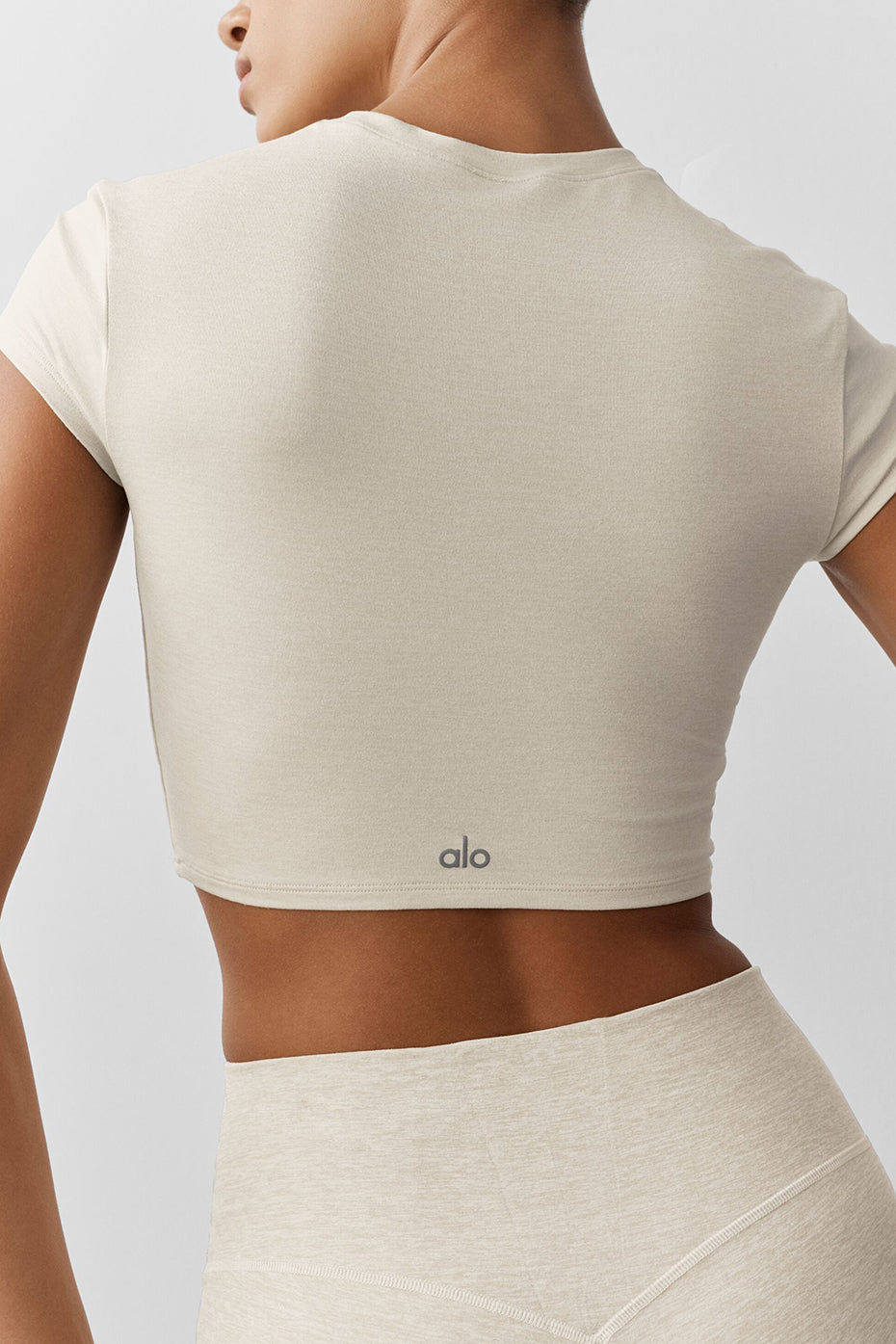 Alosoft Crop Finesse Short Sleeve - Oatmeal Heather--1