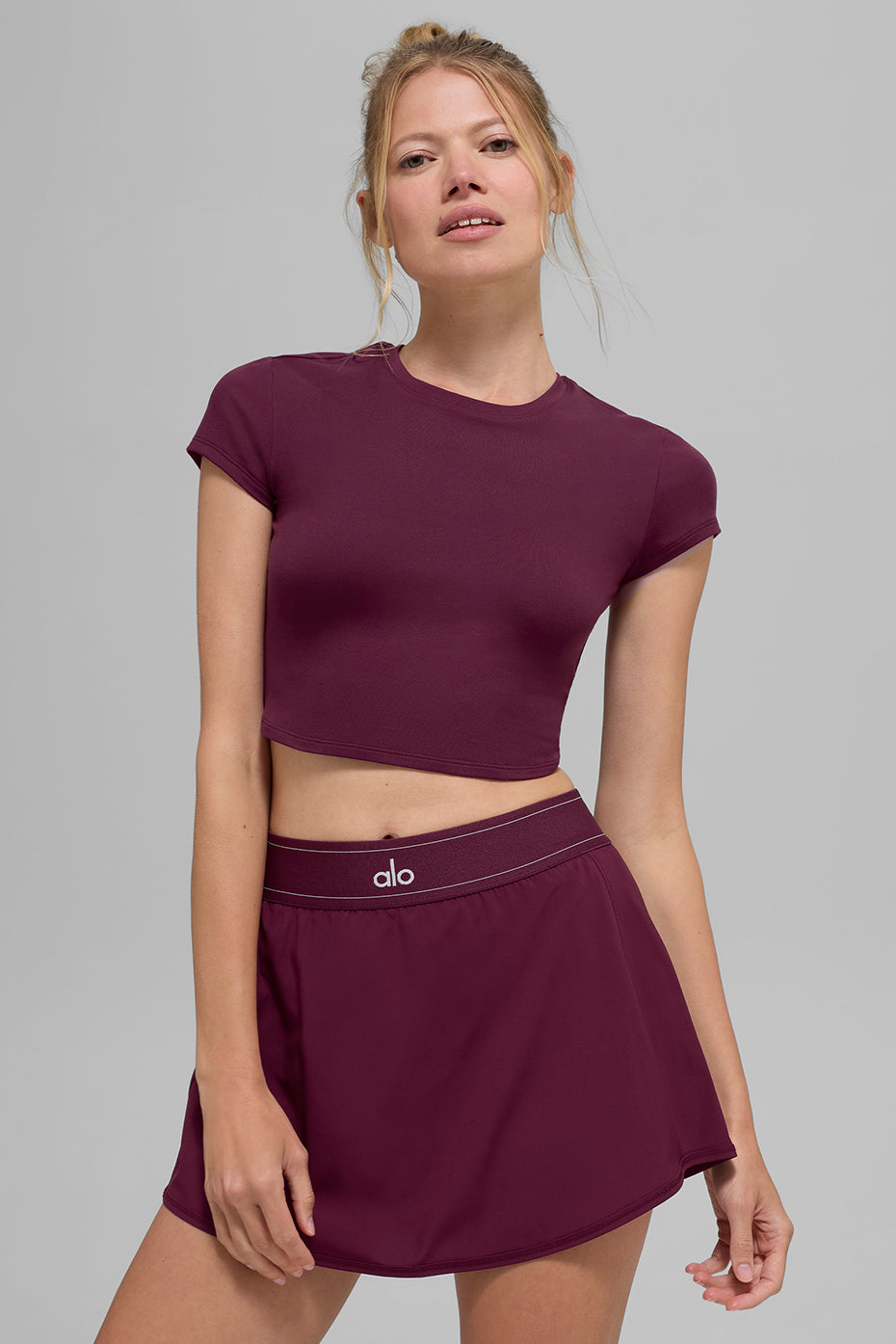 Alosoft Crop Finesse Short Sleeve - Burgundy--0