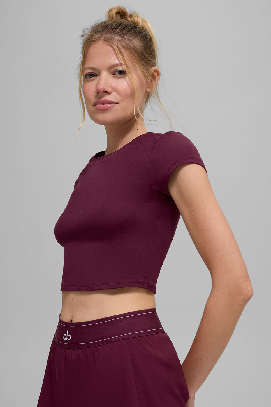 Alosoft Crop Finesse Short Sleeve - Burgundy--3