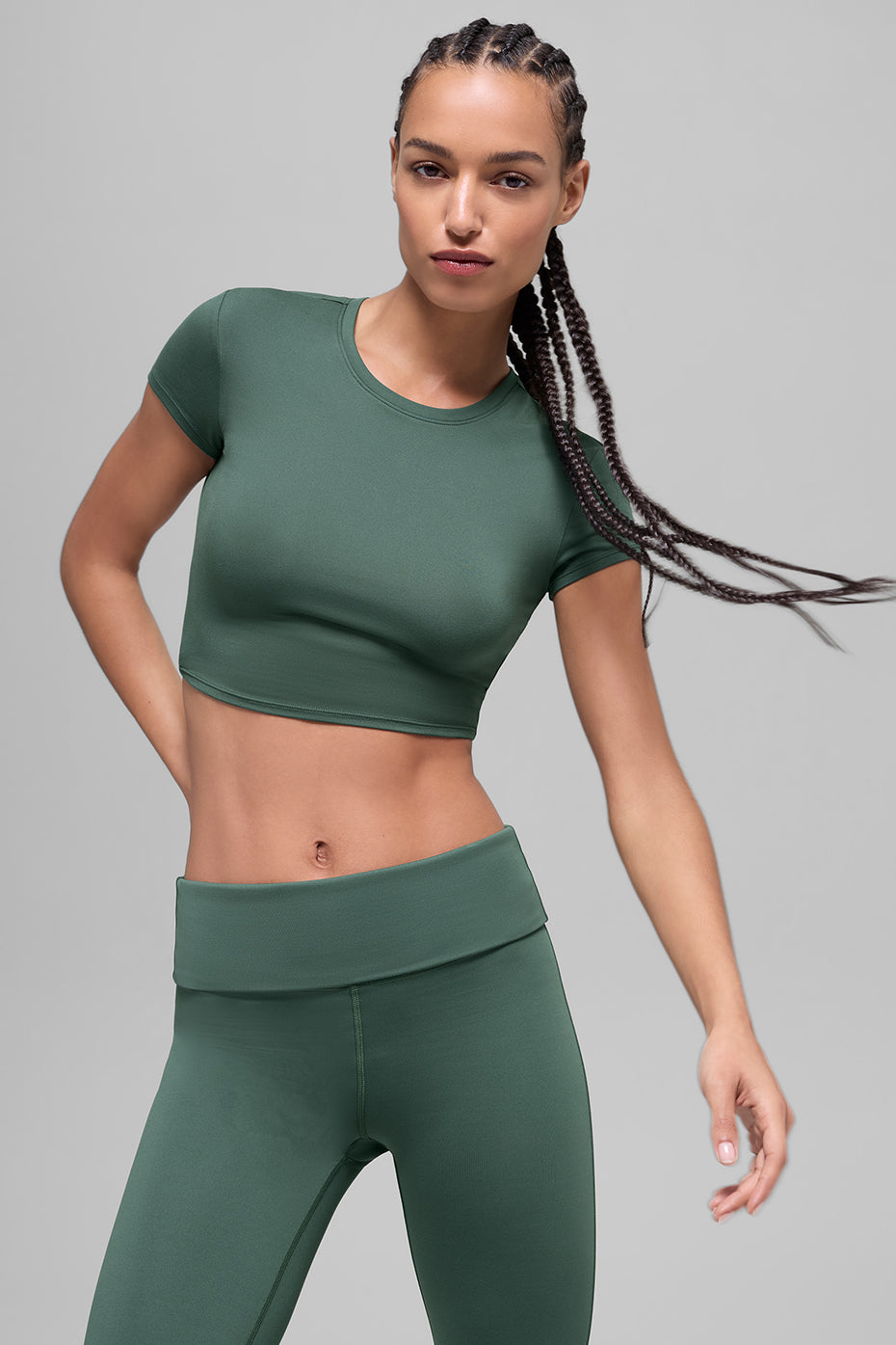 Alosoft Crop Finesse Short Sleeve - Clover Green--0