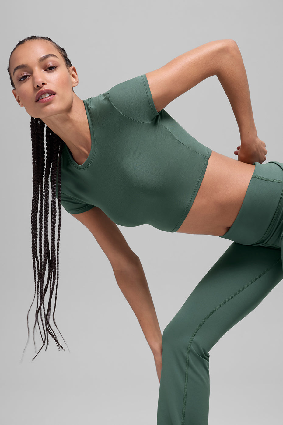 Alosoft Crop Finesse Short Sleeve - Clover Green--2