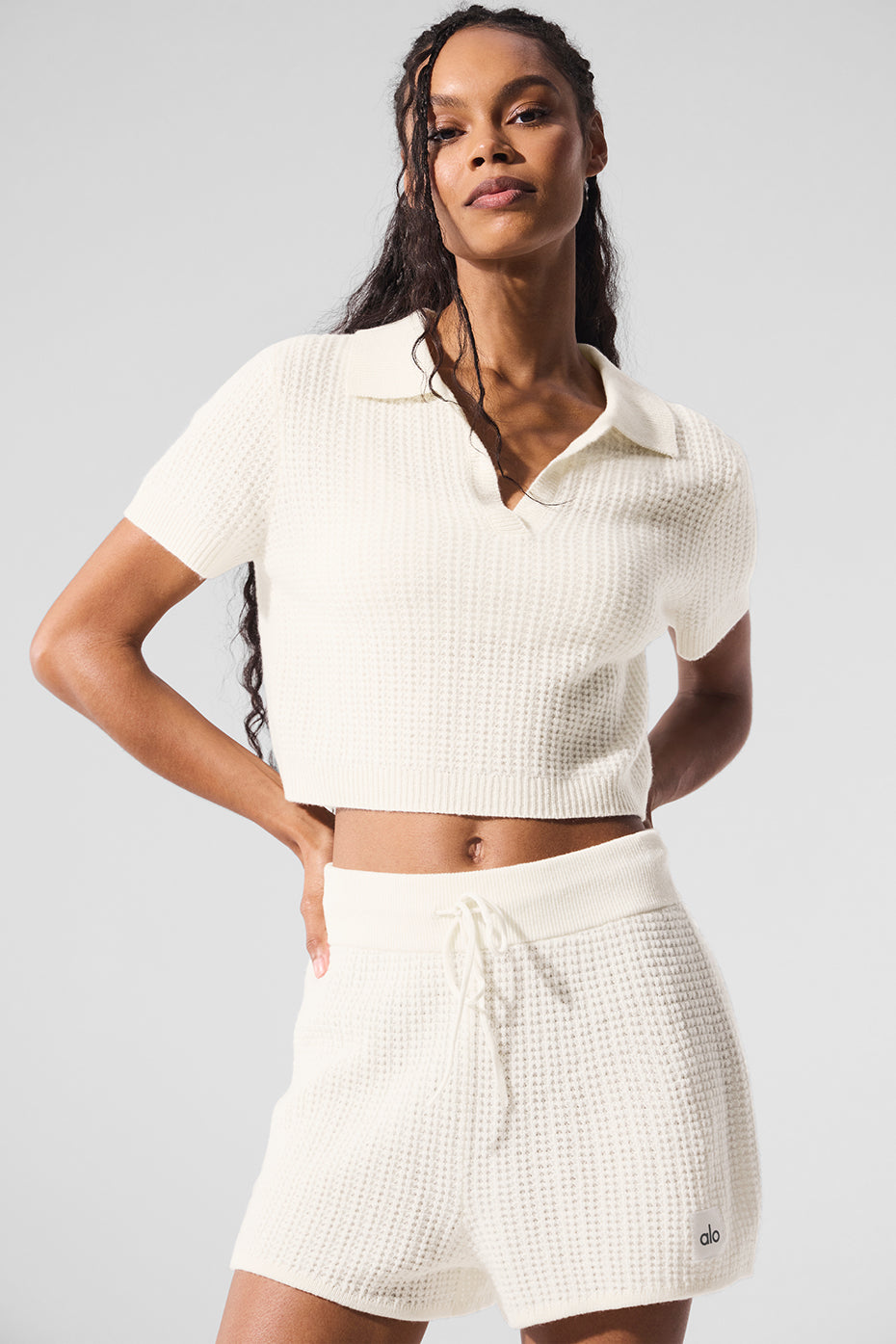 Cashmere Plush Waffle Polo Tee - Ivory--0