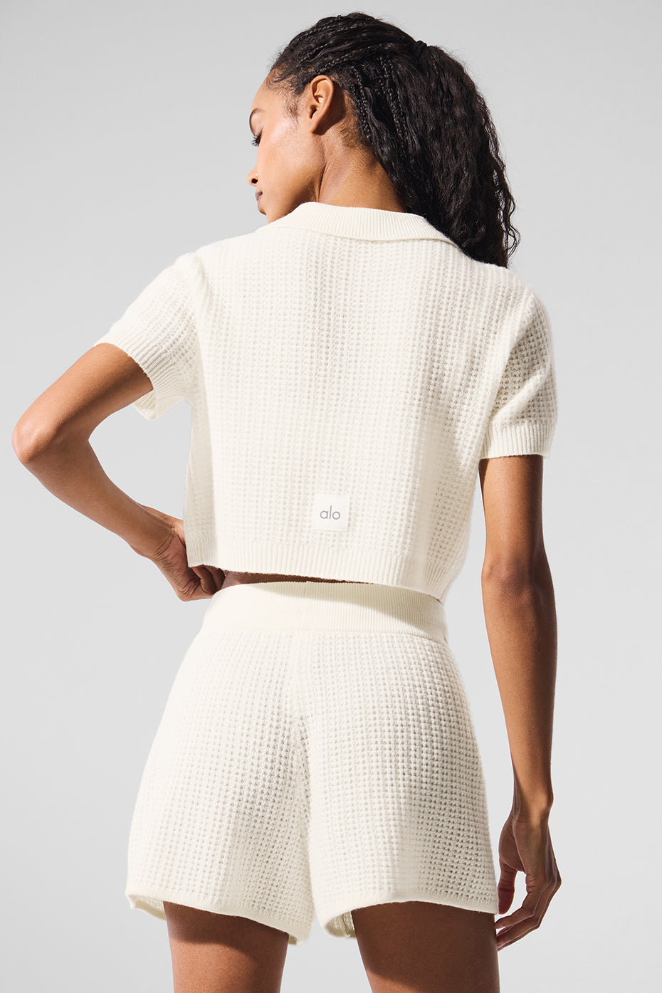 Cashmere Plush Waffle Polo Tee - Ivory--2