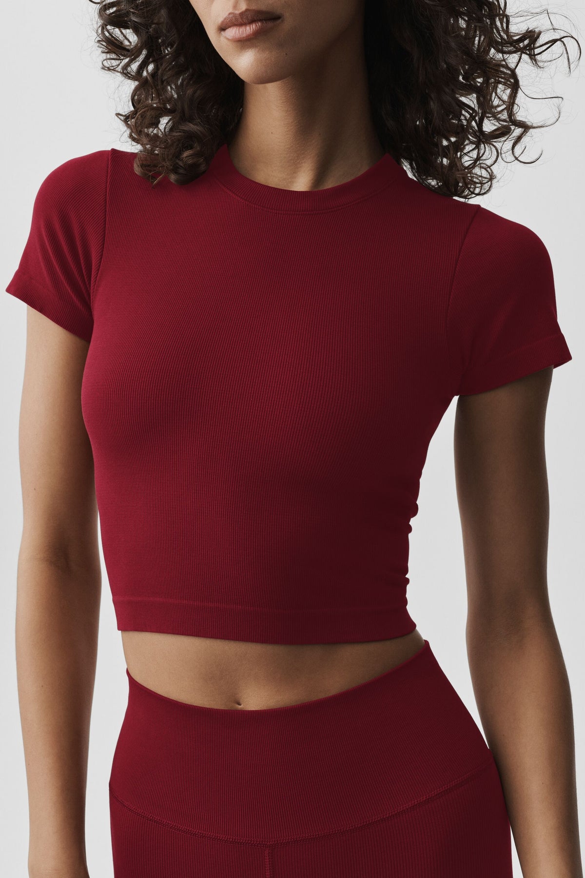 Seamless Modal Ribbed Cropped Short Sleeve - Summer Romance Red--2