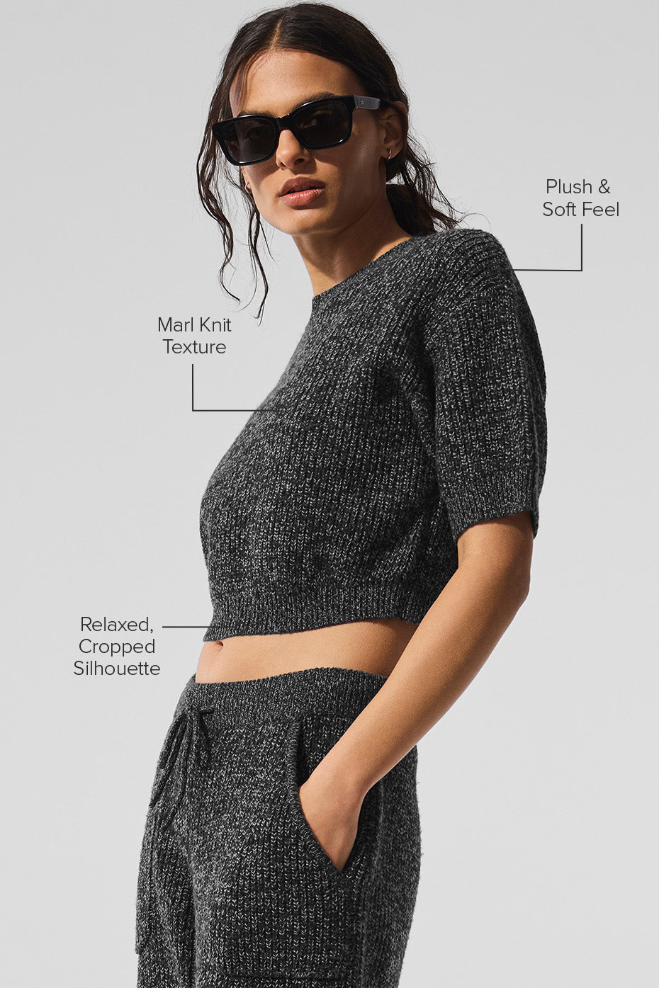 Marl Sweater Short Sleeve - Black Marl--1