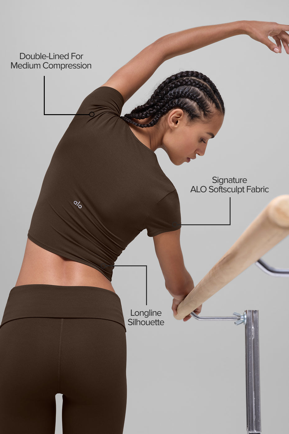 ALO Softsculpt Precision Short Sleeve Top - Espresso--1
