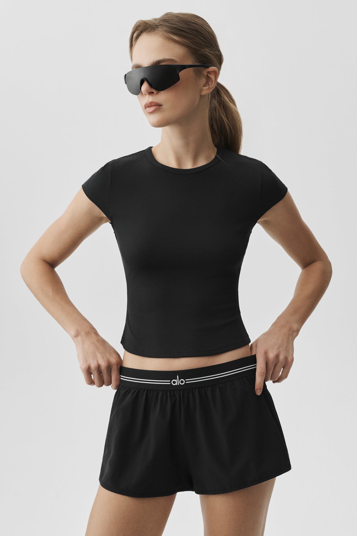 Ribbed Modal Cap Sleeve Top - Black--0