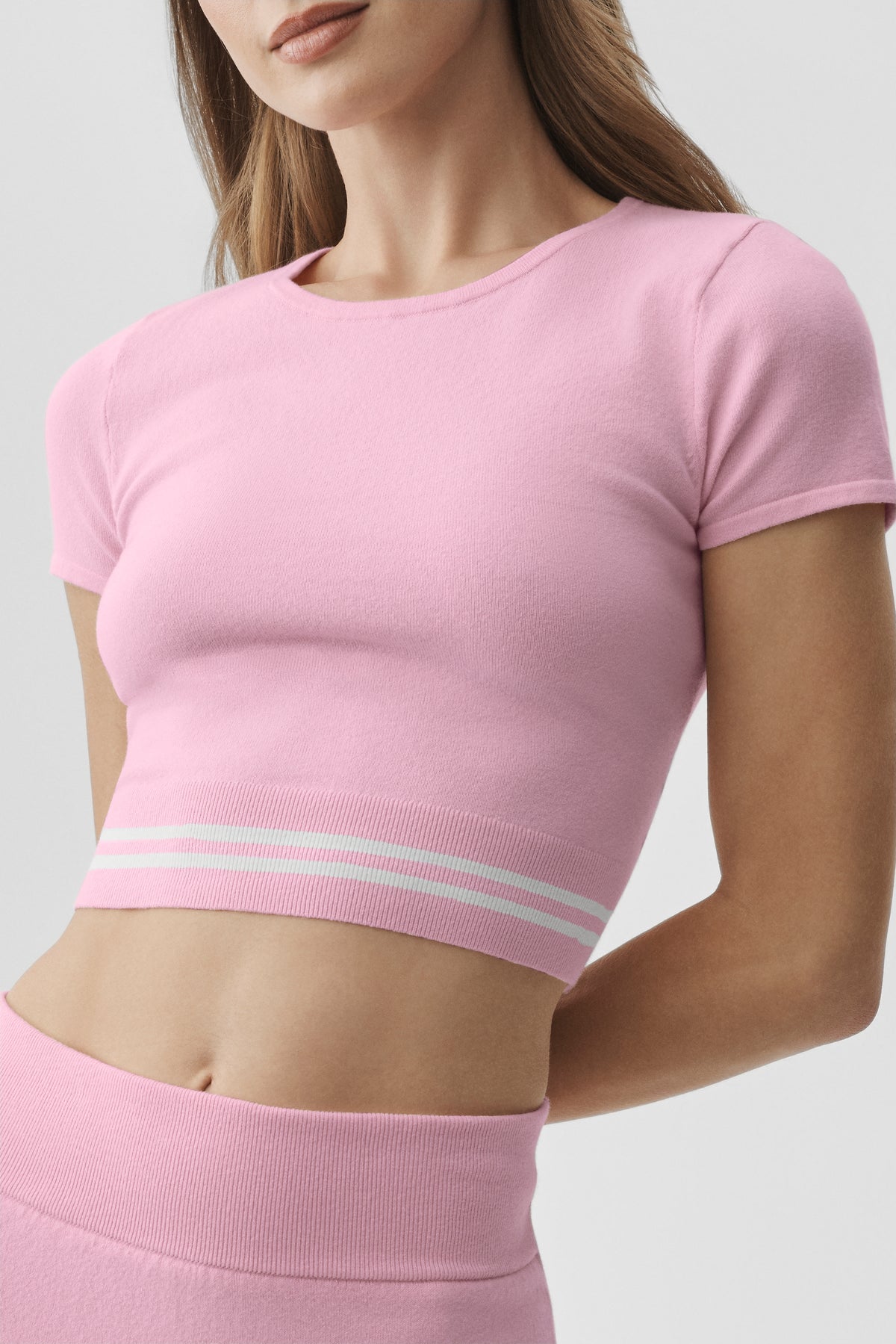 Scholar Knit My Serve Short Sleeve - Pink Marshmallow/White--3