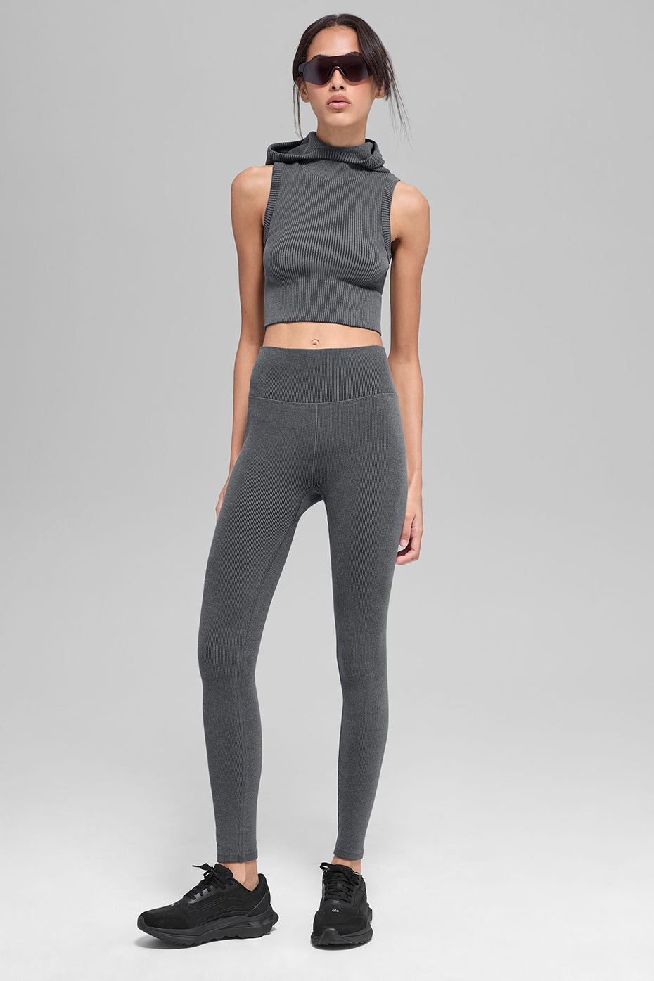Seamless Two Tone Rib Hooded Vest - Dark Misty Grey Heather--4