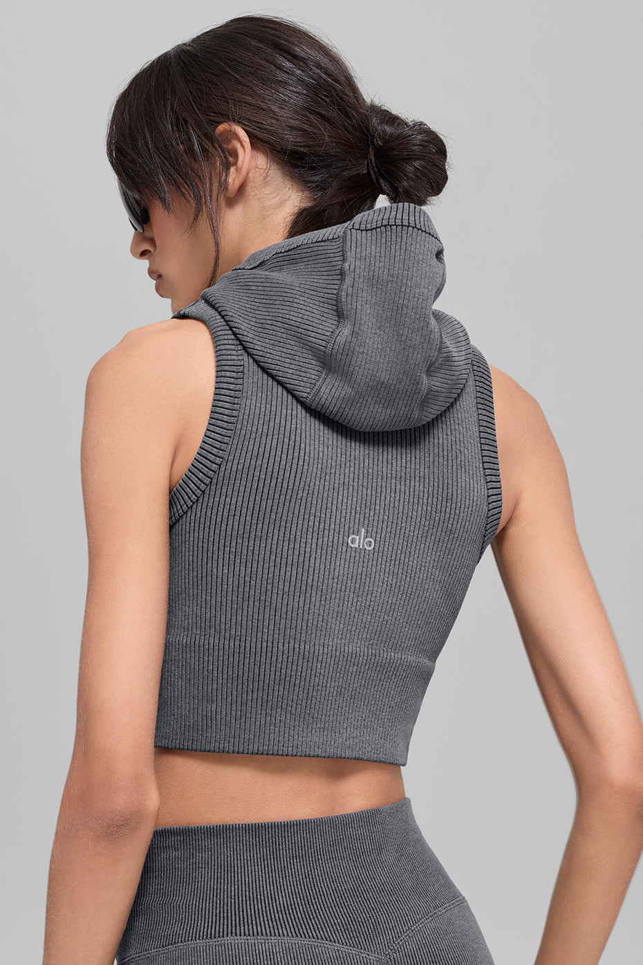 Seamless Two Tone Rib Hooded Vest - Dark Misty Grey Heather--2