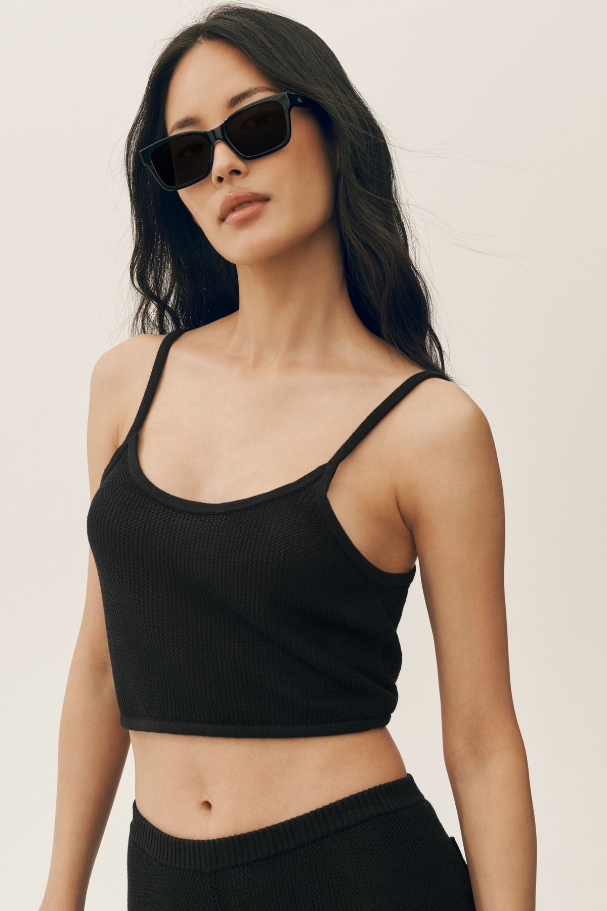 Silk Cashmere Cropped Heat Wave Tank - Black--0