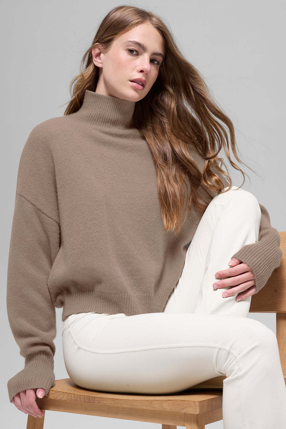Wool Cashmere Cropped New Class Turtleneck Sweater - Chai Latte--3