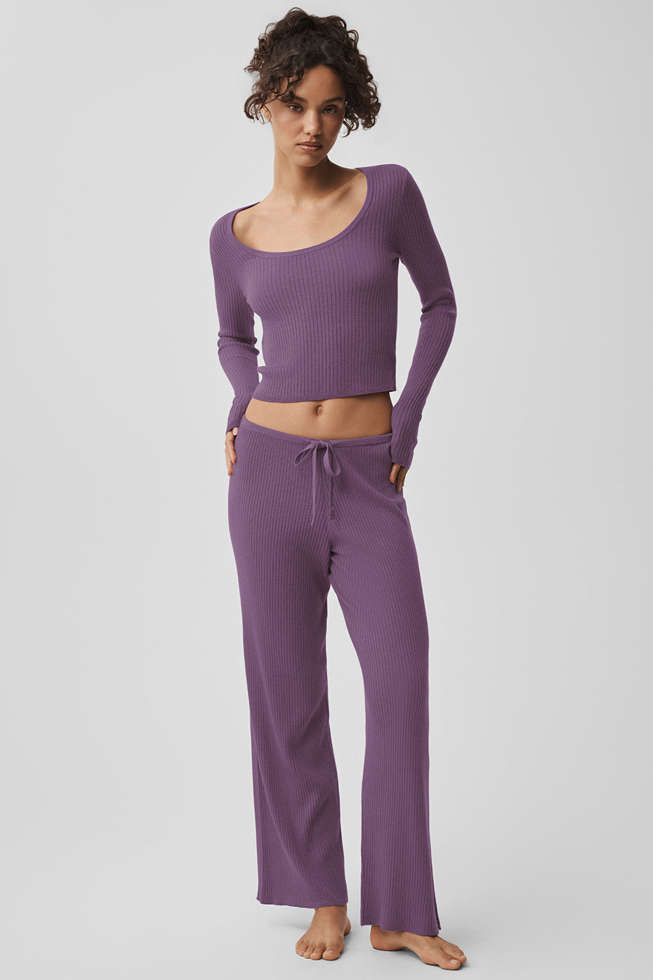 Sweater Knit Unwind Long Sleeve - Plum Kiss--4