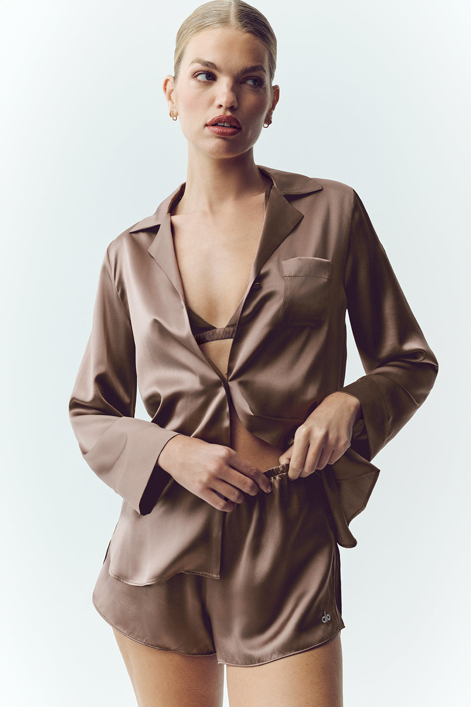 Silk Luminous Button Up - Alpine Cocoa--0
