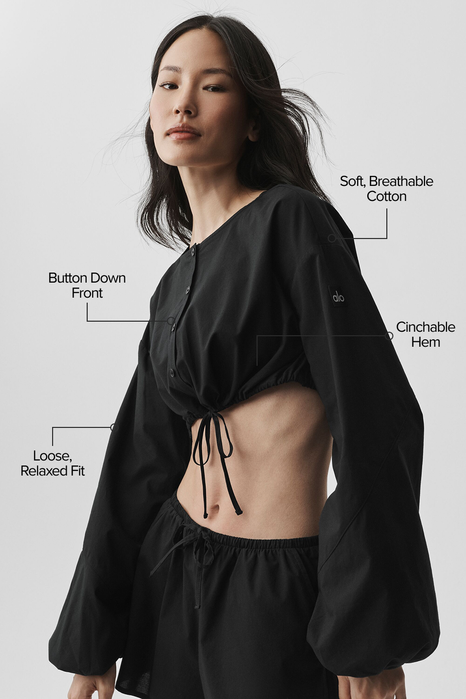Cotton Cropped Real Deal Long Sleeve - Black--1