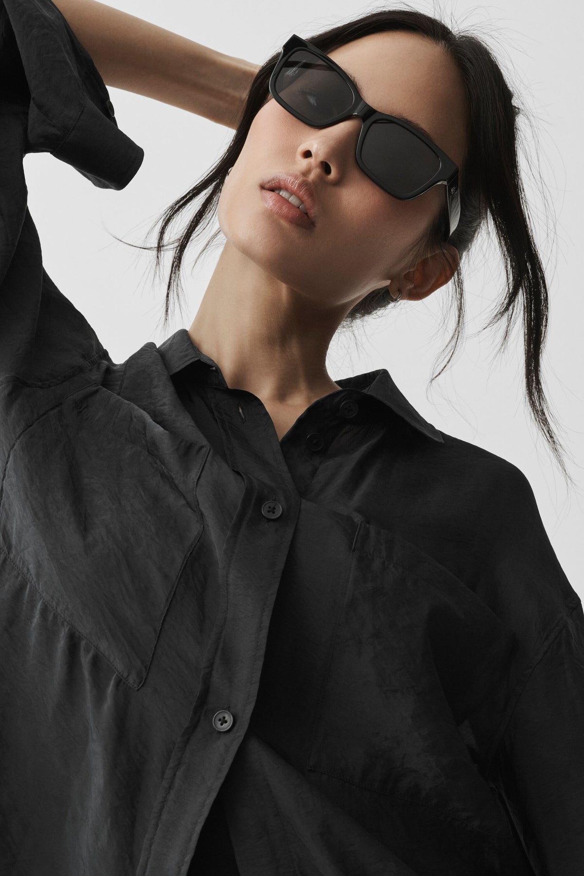 Semi-Sheer Golden Hour Button Down Long Sleeve - Black--3