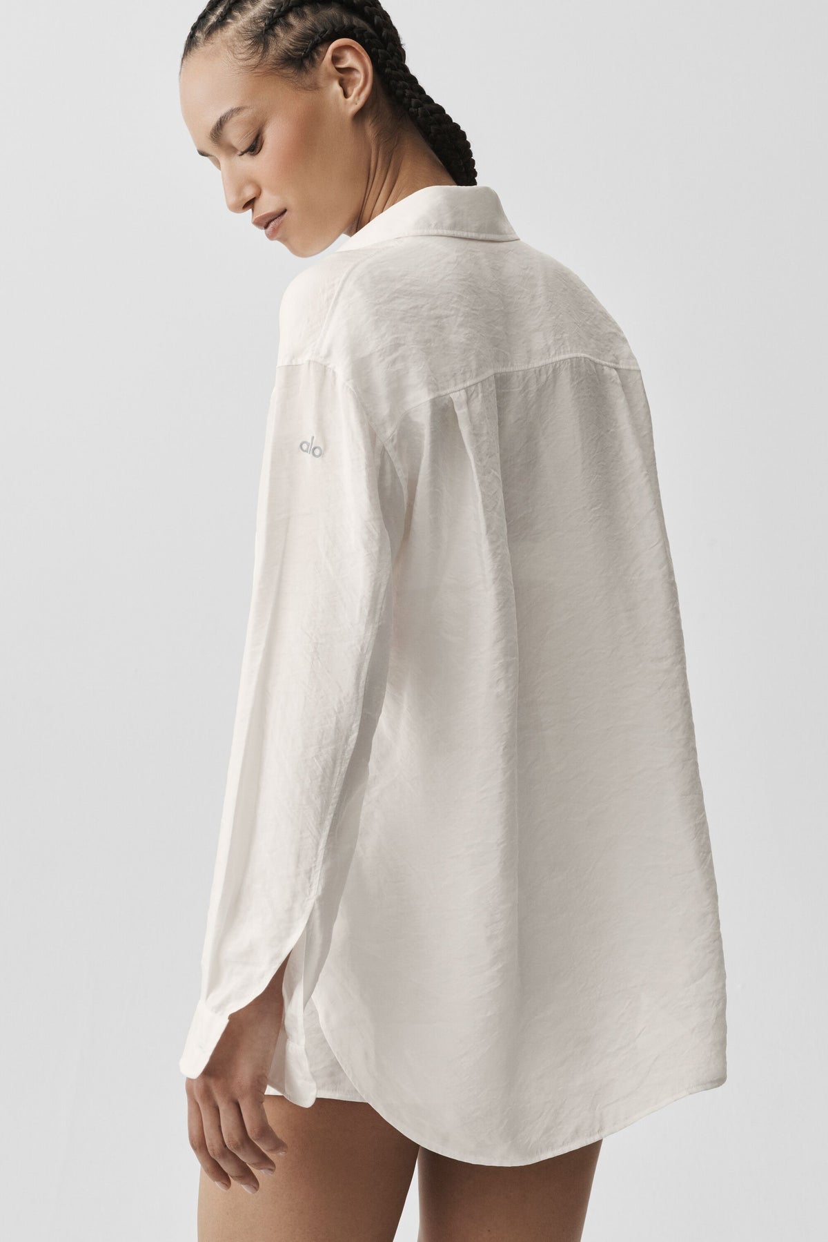 Semi-Sheer Golden Hour Button Down Long Sleeve - Ivory--3