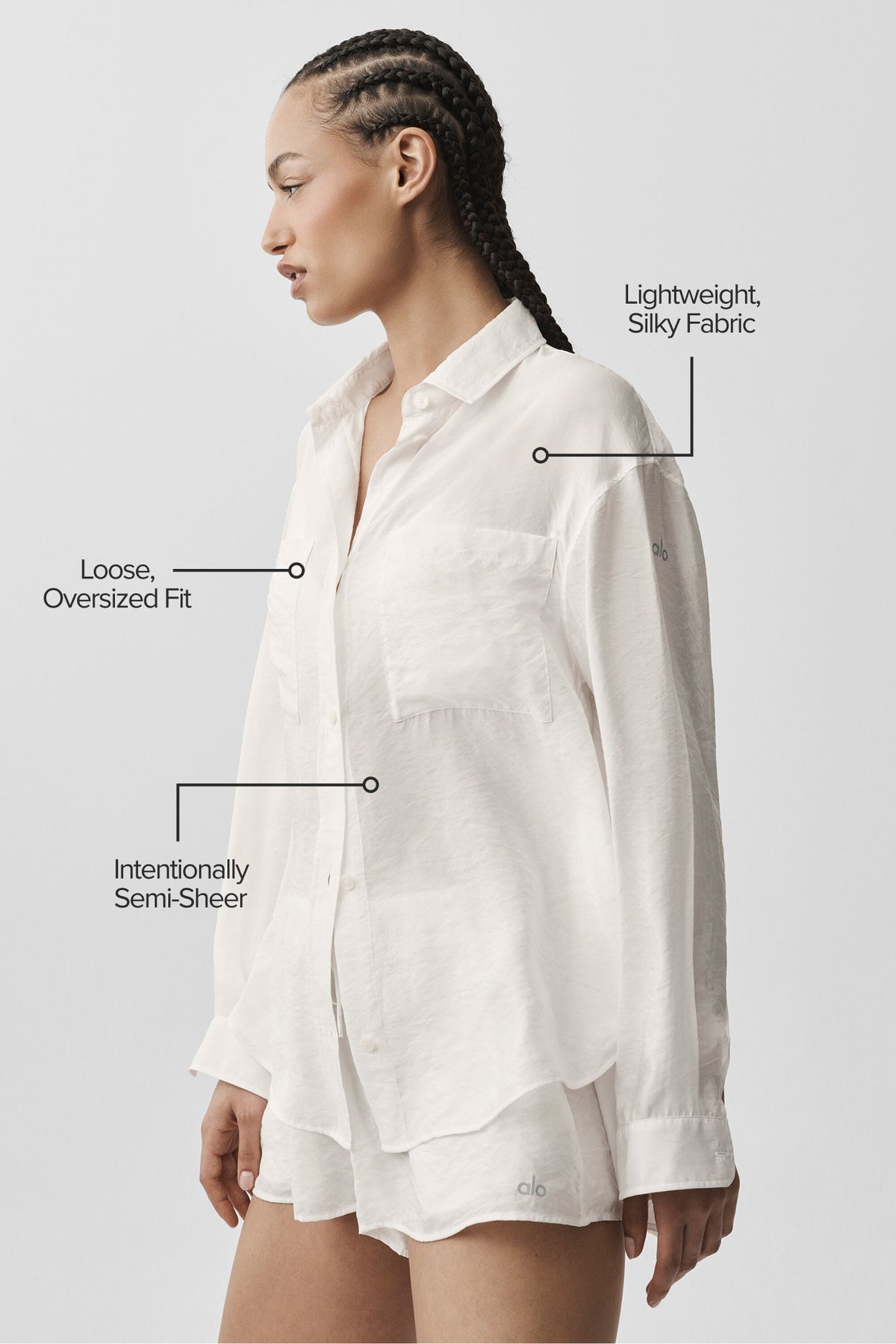 Semi-Sheer Golden Hour Button Down Long Sleeve - Ivory--1