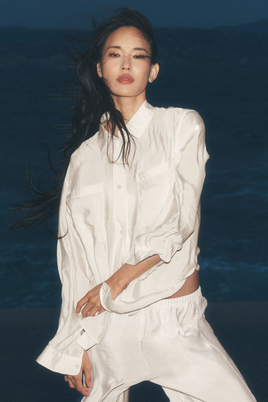 Semi-Sheer Golden Hour Button Down Long Sleeve - Ivory--0
