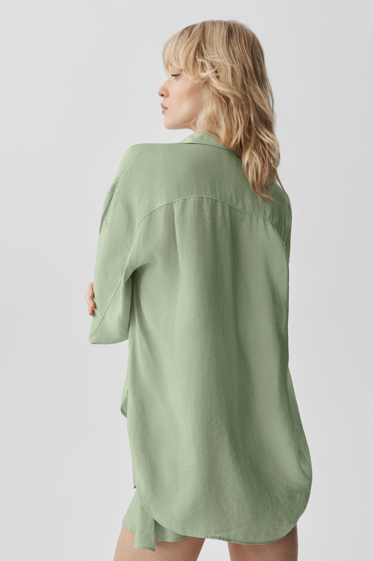 Semi-Sheer Golden Hour Button Down Long Sleeve - Dune Grass--1