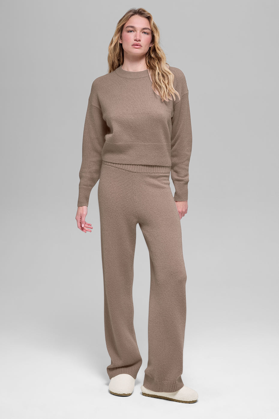 Wool Cashmere Cropped New Class Crewneck Sweater - Chai Latte--3